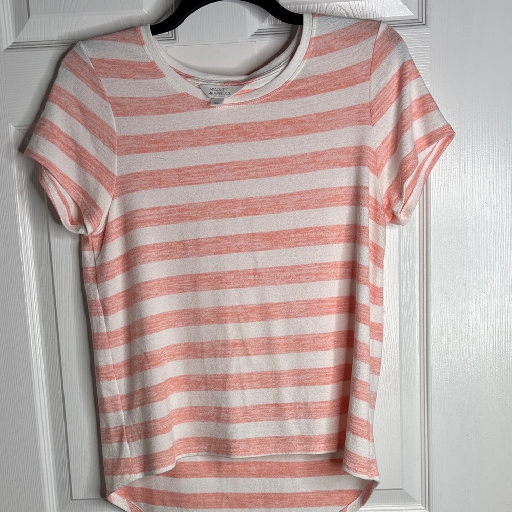 Market & Spruce Coral and White Striped Tee - Picture 2 of 4